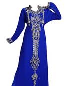 Blue zari stone work georgette islamic style gown beads embedded partywear farasha
