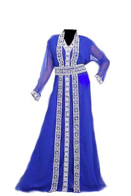 Blue zari stone work georgette islamic style gown beads embedded partywear farasha 1