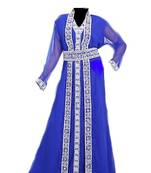 Blue zari stone work georgette islamic style gown beads embedded partywear farasha