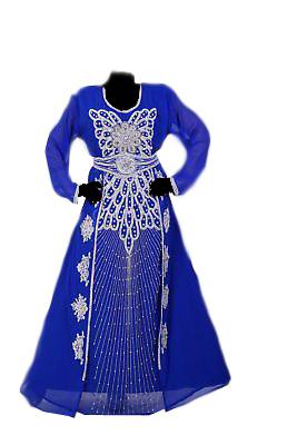 Blue zari stone work georgette islamic style gown beads embedded partywear farasha 1
