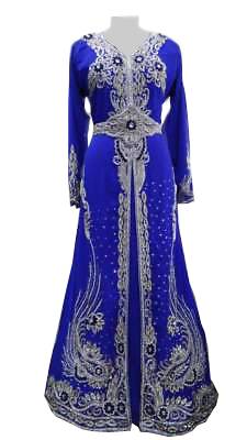 Blue zari stone work georgette islamic style gown beads embedded partywear farasha 1