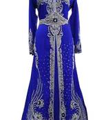 Blue zari stone work georgette islamic style gown beads embedded partywear farasha