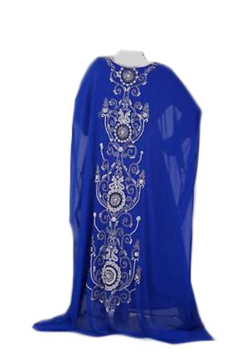 Blue zari stone work georgette islamic style gown beads embedded partywear farasha