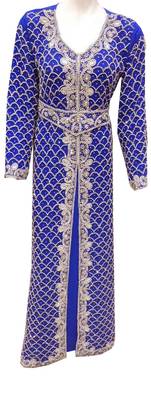 Blue zari stone work georgette islamic style gown beads embedded partywear farasha 1