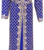 Blue zari stone work georgette islamic style gown beads embedded partywear farasha