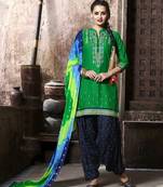 Green embroidered cotton unstitched salwar with dupatta