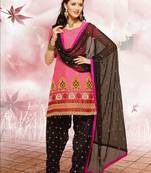 Pink embroidered cotton unstitched salwar with dupatta