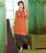 Orange embroidered chanderi unstitched salwar with dupatta