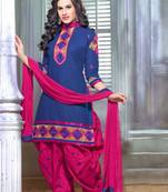 Blue embroidered chanderi unstitched salwar with dupatta