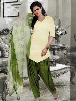 Ivory plain faux cotton unstitched salwar with dupatta 1