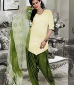 Ivory plain faux cotton unstitched salwar with dupatta