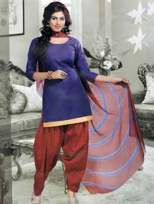 Blue plain faux cotton unstitched salwar with dupatta 1