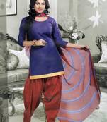Blue plain faux cotton unstitched salwar with dupatta