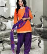 Saffron plain faux cotton unstitched salwar with dupatta