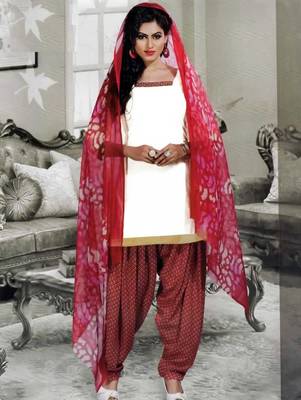 White plain faux cotton unstitched salwar with dupatta 1