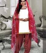 White plain faux cotton unstitched salwar with dupatta