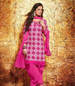 Magenta printed cambric unstitched salwar with dupatta