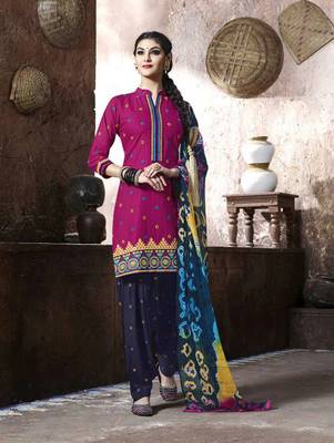 Pink embroidered cotton unstitched salwar with dupatta 1