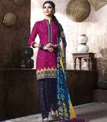 Pink embroidered cotton unstitched salwar with dupatta