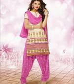 Ivory embroidered cotton unstitched salwar with dupatta