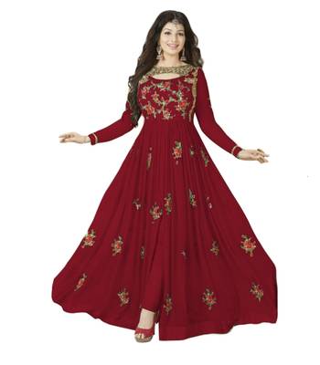 Red embroidered georgette salwar 1