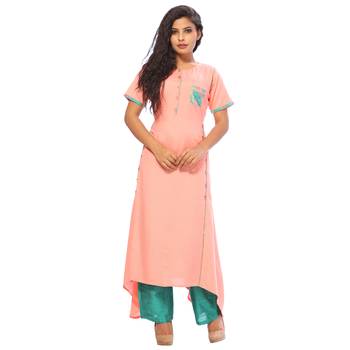 Pink plain rayon ethnic-kurtis 1