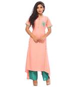 Pink plain rayon ethnic-kurtis