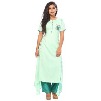 Green plain rayon ethnic-kurtis 1