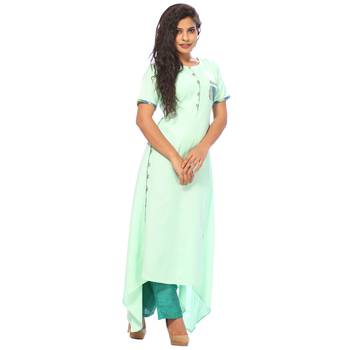Green plain rayon ethnic-kurtis 3