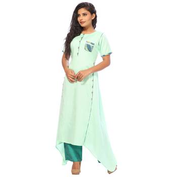 Green plain rayon ethnic-kurtis 4