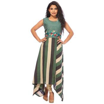 Green embroidered cotton ethnic-kurtis 1