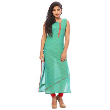 Green embroidered cotton ethnic-kurtis 1
