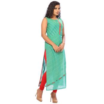 Green embroidered cotton ethnic-kurtis 3