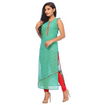 Green embroidered cotton ethnic-kurtis 4