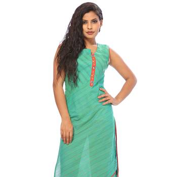 Green embroidered cotton ethnic-kurtis 5