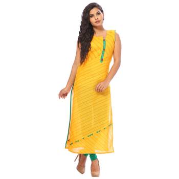 Yellow embroidered cotton ethnic-kurtis 1