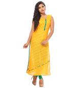 Yellow embroidered cotton ethnic-kurtis