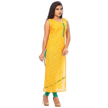 Yellow embroidered cotton ethnic-kurtis 3