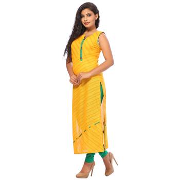 Yellow embroidered cotton ethnic-kurtis 4