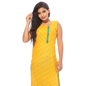 Yellow embroidered cotton ethnic-kurtis 5