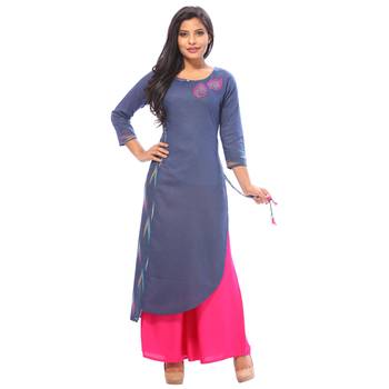 Blue embroidered cotton ethnic-kurtis 1