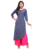 Blue embroidered cotton ethnic-kurtis