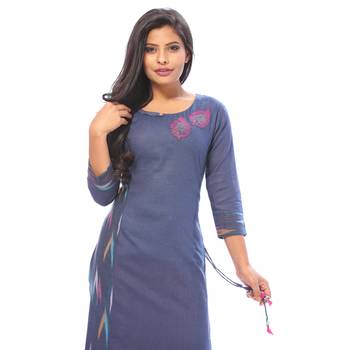 Blue embroidered cotton ethnic-kurtis 3