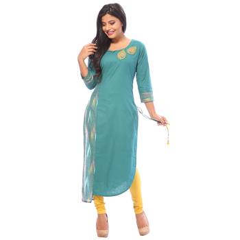 Green embroidered cotton ethnic-kurtis 1