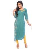 Green embroidered cotton ethnic-kurtis
