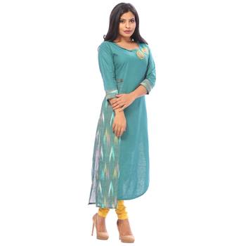 Green embroidered cotton ethnic-kurtis 3