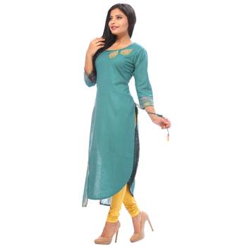 Green embroidered cotton ethnic-kurtis 4