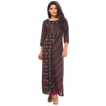 Maroon printed cotton ethnic-kurtis 1