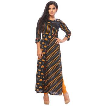 Yellow printed cotton ethnic-kurtis 1