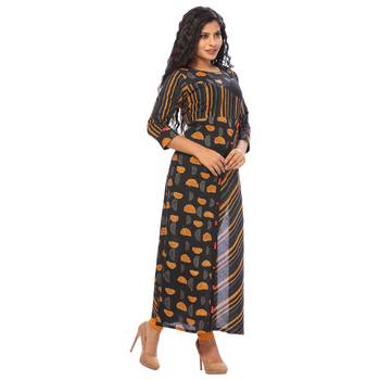 Yellow printed cotton ethnic-kurtis 3